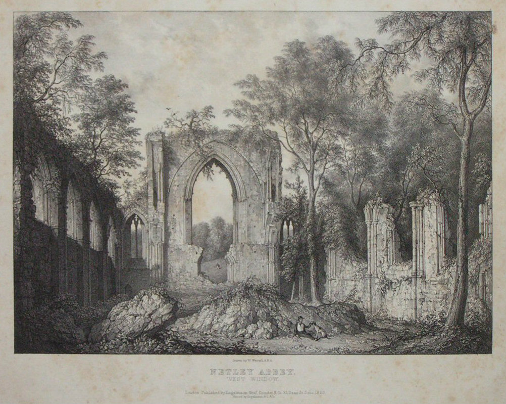 Lithograph - Netley Abbey. West Window. - 